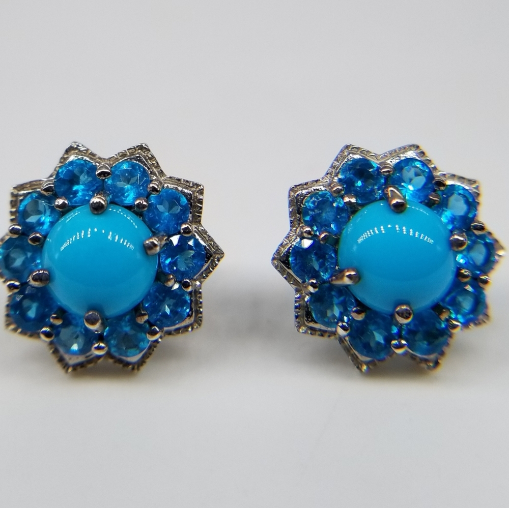 Arizona, Sleeping Beauty. Turquoise. Malagache,  Neon Apatite. Earrings.